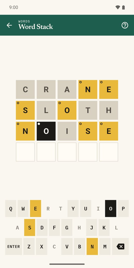 Word Stack, three guesses in