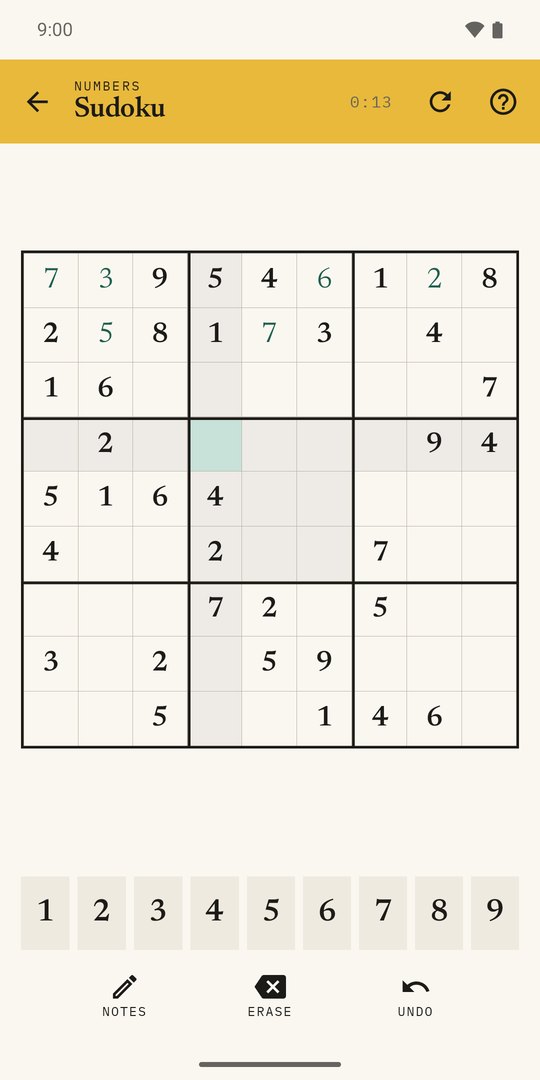 Sudoku at medium, a few cells filled
